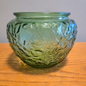Textured Glass Vase Bowl Avocado Green Vintage EO Brody Co.